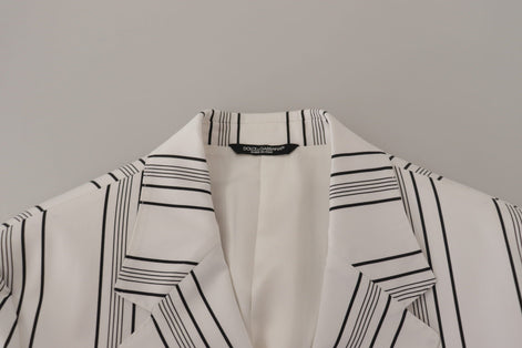 Dolce & Gabbana White Stripes Cotton Single Breasted Blazer Dolce & Gabbana