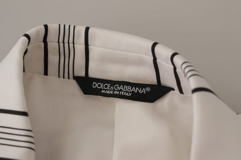 Dolce & Gabbana White Stripes Cotton Single Breasted Blazer Dolce & Gabbana