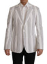 Dolce & Gabbana White Stripes Cotton Single Breasted Blazer Dolce & Gabbana