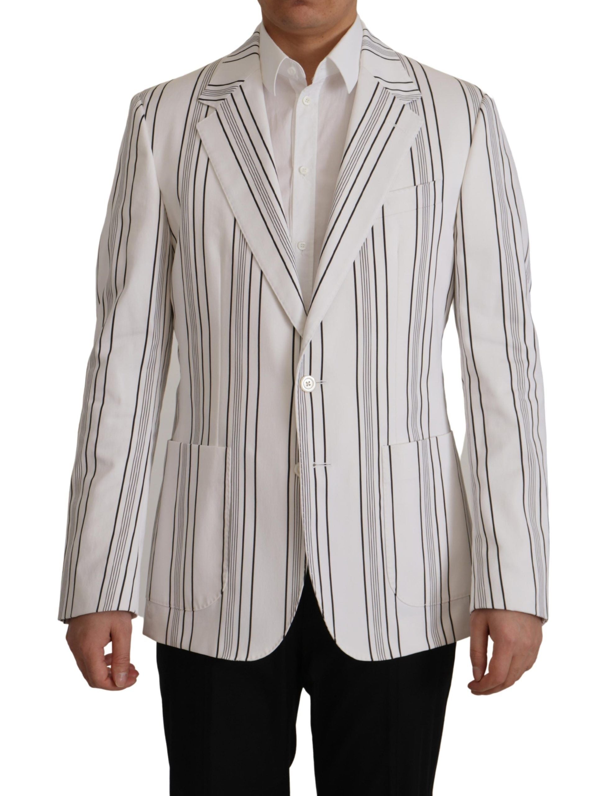 Dolce & Gabbana White Stripes Cotton Single Breasted Blazer Dolce & Gabbana