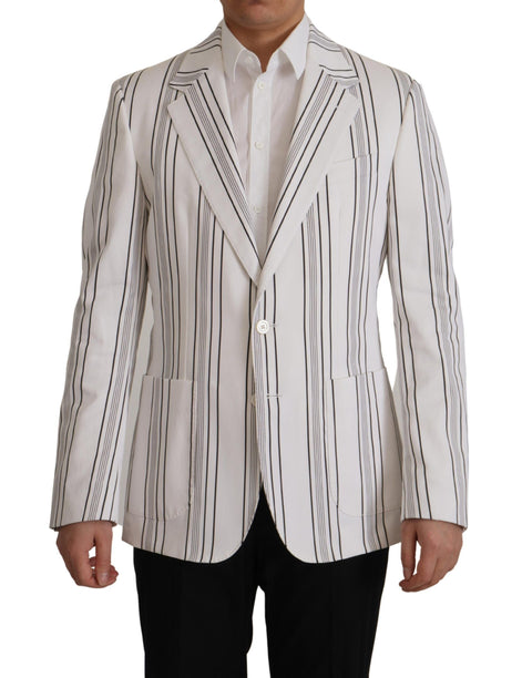 Dolce & Gabbana White Stripes Cotton Single Breasted Blazer Dolce & Gabbana