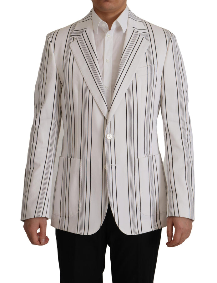 Dolce & Gabbana White Stripes Cotton Single Breasted Blazer Dolce & Gabbana