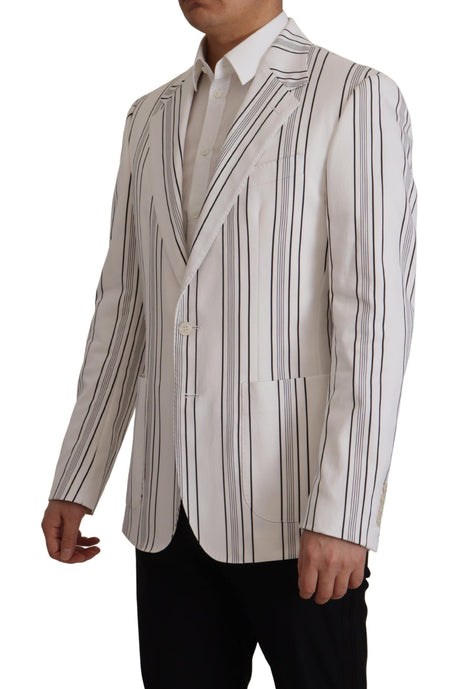 Dolce & Gabbana White Stripes Cotton Single Breasted Blazer Dolce & Gabbana