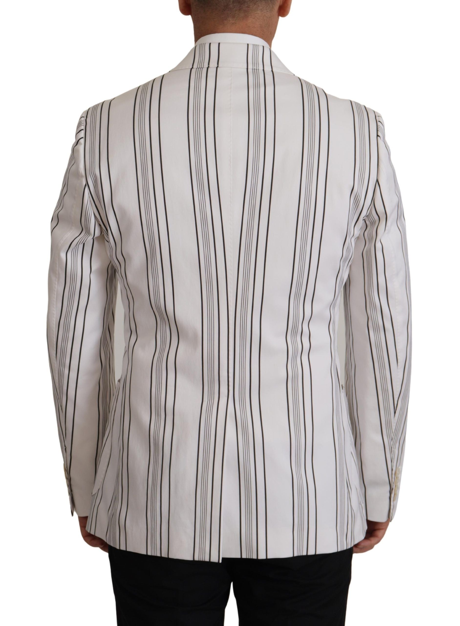 Dolce & Gabbana White Stripes Cotton Single Breasted Blazer Dolce & Gabbana