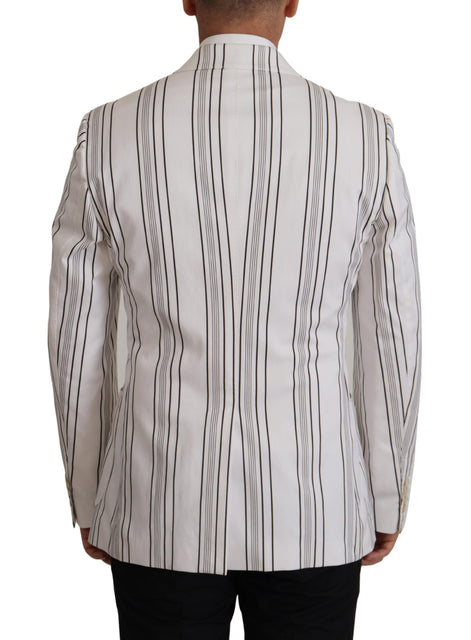 Dolce & Gabbana White Stripes Cotton Single Breasted Blazer Dolce & Gabbana