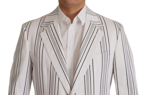 Dolce & Gabbana White Stripes Cotton Single Breasted Blazer Dolce & Gabbana