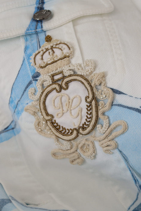Dolce & Gabbana White Cotton Logo Embroidery Denim Jacket Dolce & Gabbana