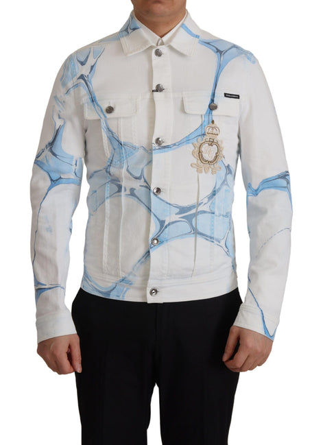Dolce & Gabbana White Cotton Logo Embroidery Denim Jacket Dolce & Gabbana