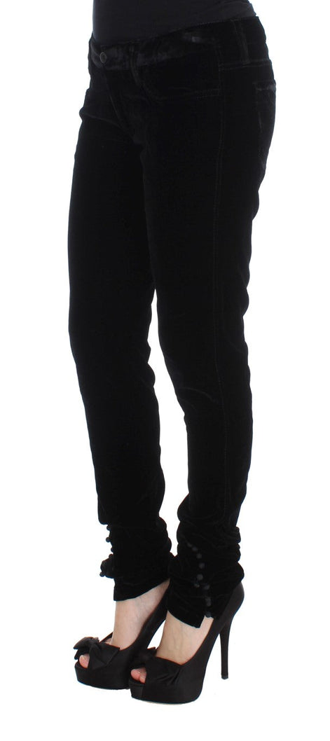Ermanno Scervino Black Viscose Blend Velvet Slim Fit Pants Ermanno Scervino
