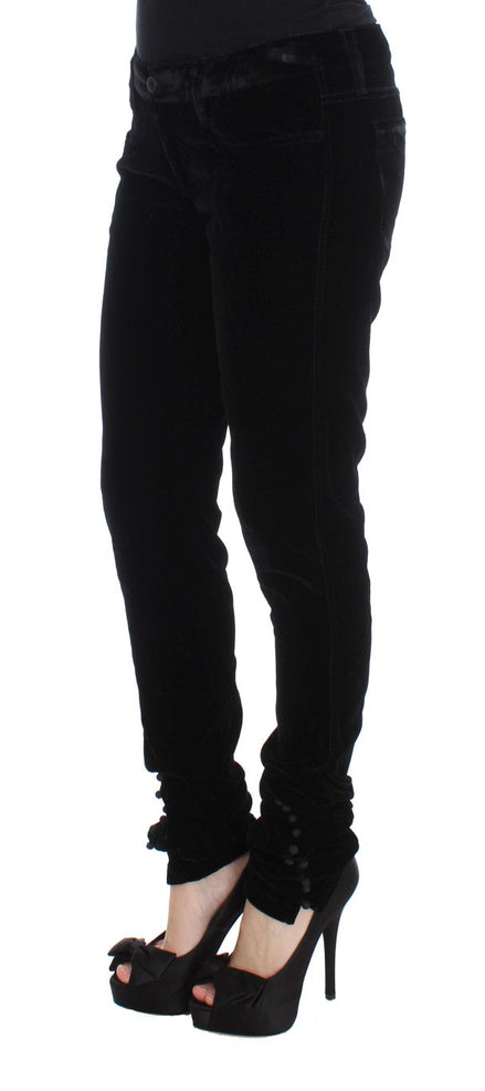 Ermanno Scervino Black Viscose Blend Velvet Slim Fit Pants Ermanno Scervino
