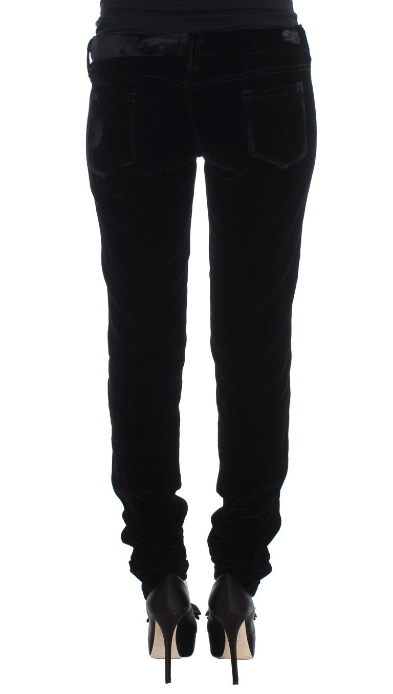 Ermanno Scervino Black Viscose Blend Velvet Slim Fit Pants Ermanno Scervino