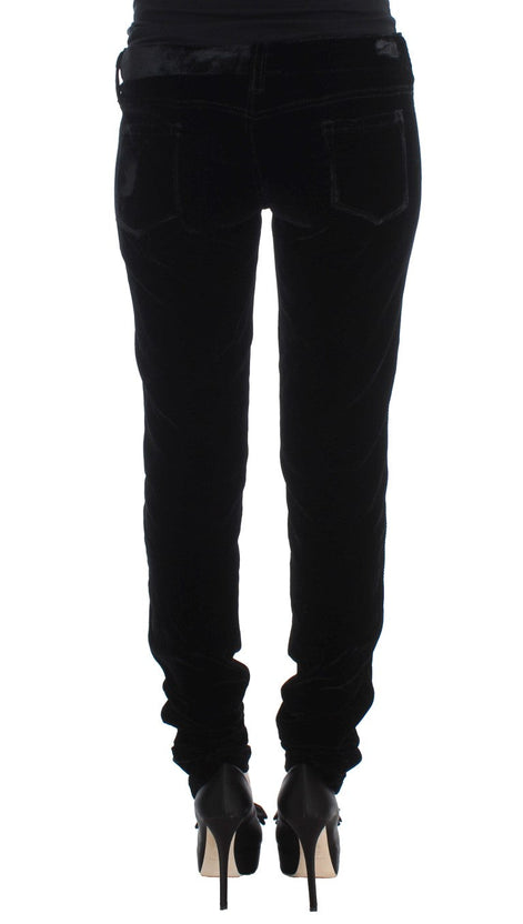 Ermanno Scervino Black Viscose Blend Velvet Slim Fit Pants Ermanno Scervino