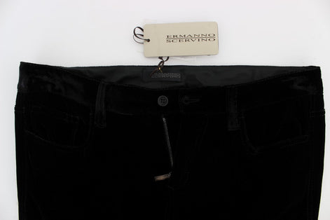 Ermanno Scervino Black Viscose Blend Velvet Slim Fit Pants Ermanno Scervino