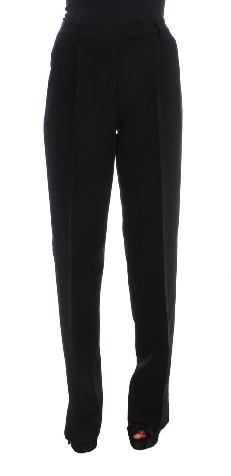 Ermanno Scervino Black Striped Cotton Blend Wide Legs Pants Ermanno Scervino