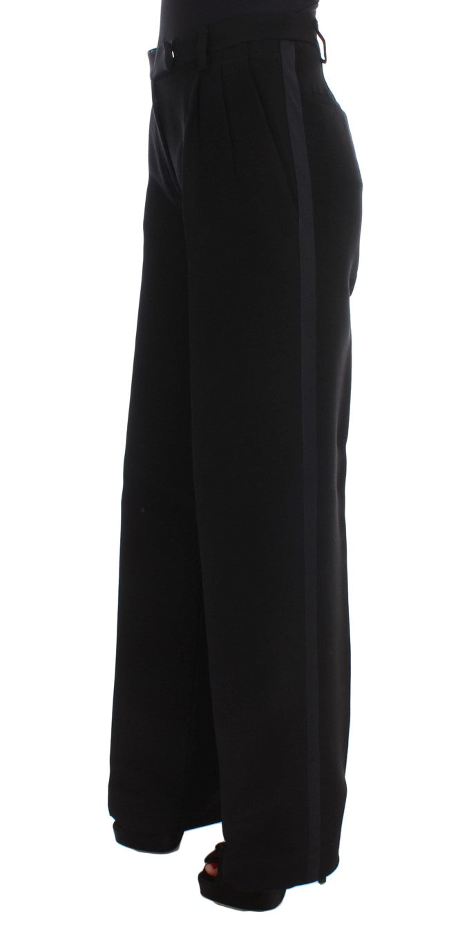 Ermanno Scervino Black Striped Cotton Blend Wide Legs Pants Ermanno Scervino