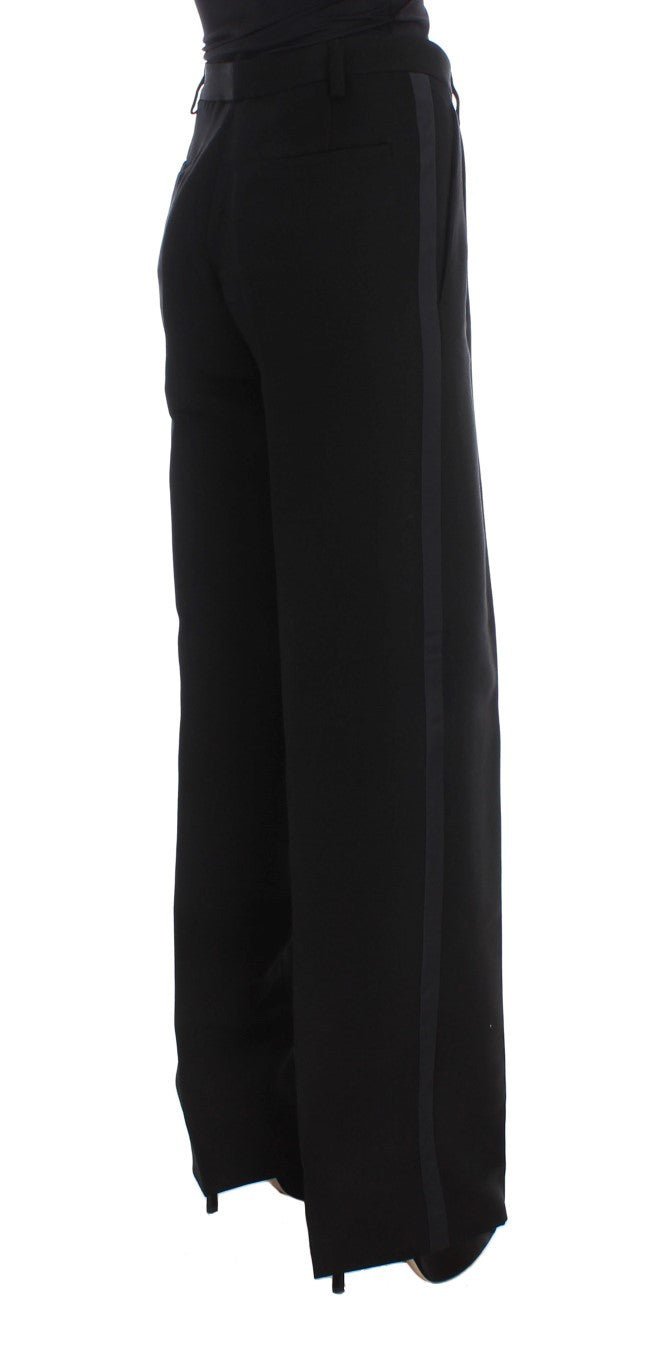 Ermanno Scervino Black Striped Cotton Blend Wide Legs Pants Ermanno Scervino