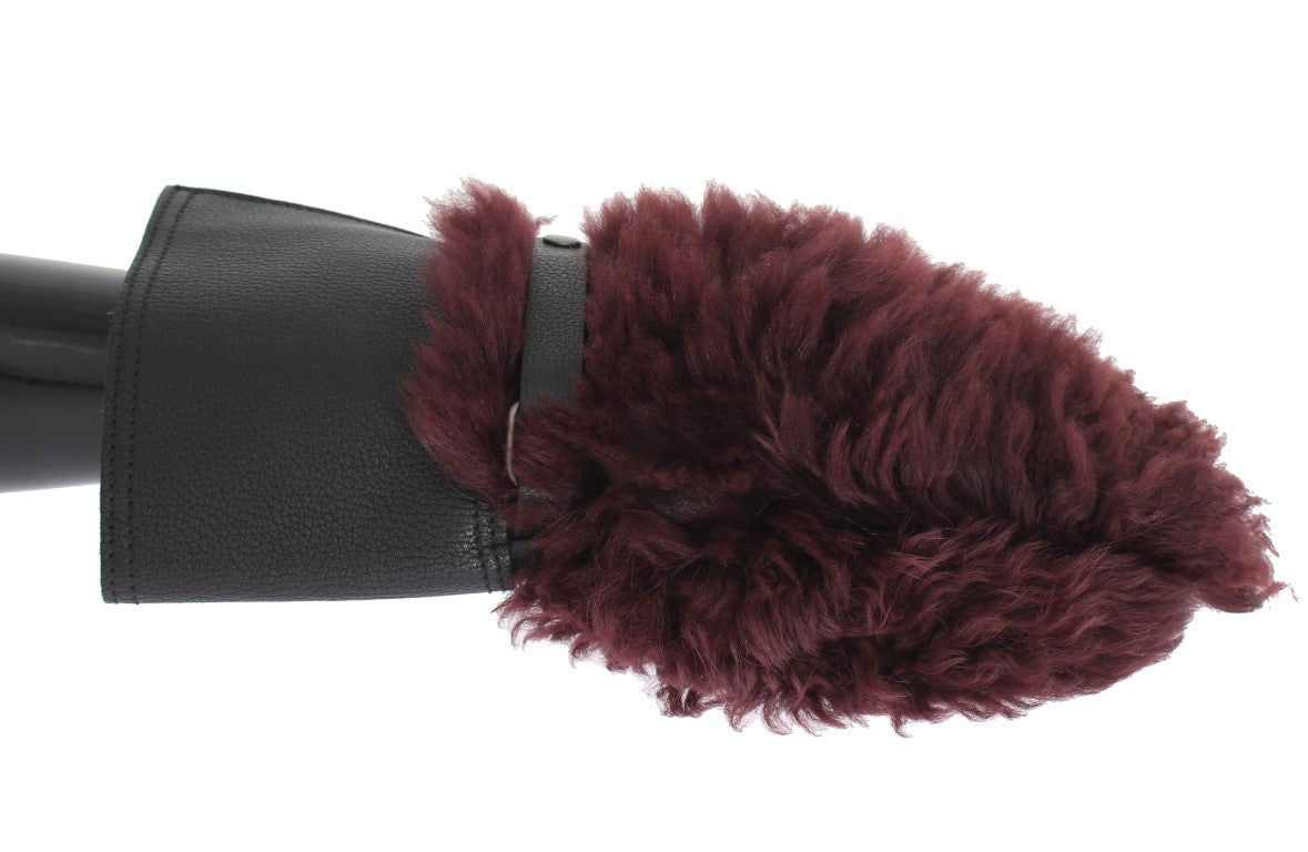 Dolce & Gabbana Black Leather Bordeaux Shearling Gloves Dolce & Gabbana