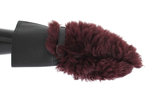 Dolce & Gabbana Black Leather Bordeaux Shearling Gloves Dolce & Gabbana