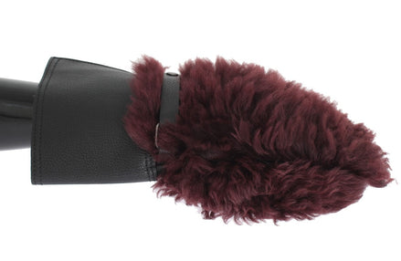 Dolce & Gabbana Black Leather Bordeaux Shearling Gloves Dolce & Gabbana