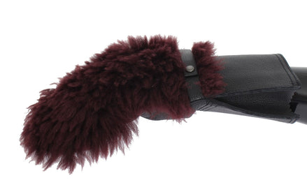 Dolce & Gabbana Black Leather Bordeaux Shearling Gloves Dolce & Gabbana