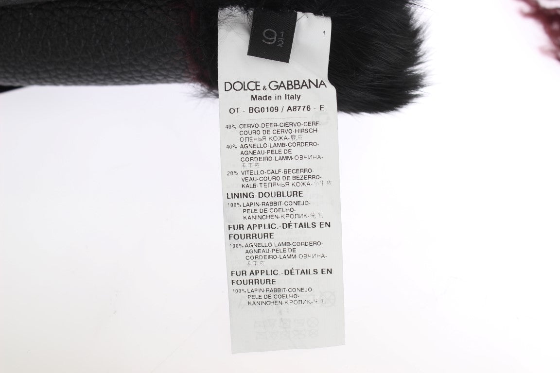 Dolce & Gabbana Black Leather Bordeaux Shearling Gloves Dolce & Gabbana