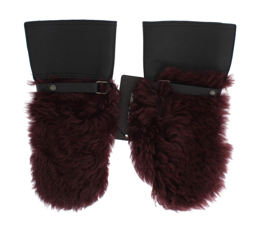 Dolce & Gabbana Black Leather Bordeaux Shearling Gloves Dolce & Gabbana