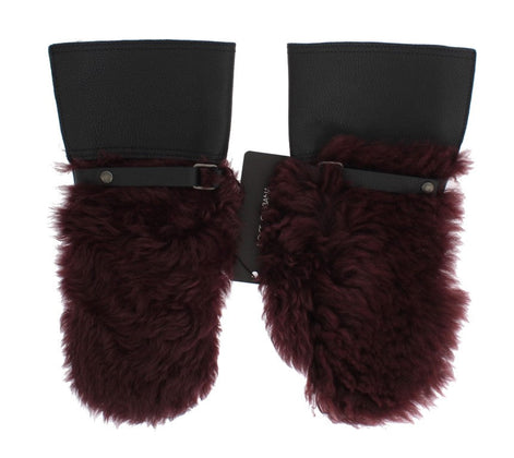 Dolce & Gabbana Black Leather Bordeaux Shearling Gloves Dolce & Gabbana