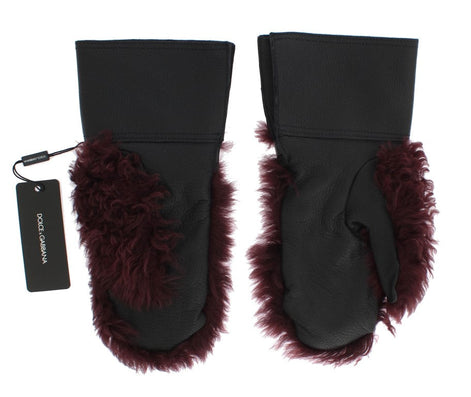 Dolce & Gabbana Black Leather Bordeaux Shearling Gloves Dolce & Gabbana