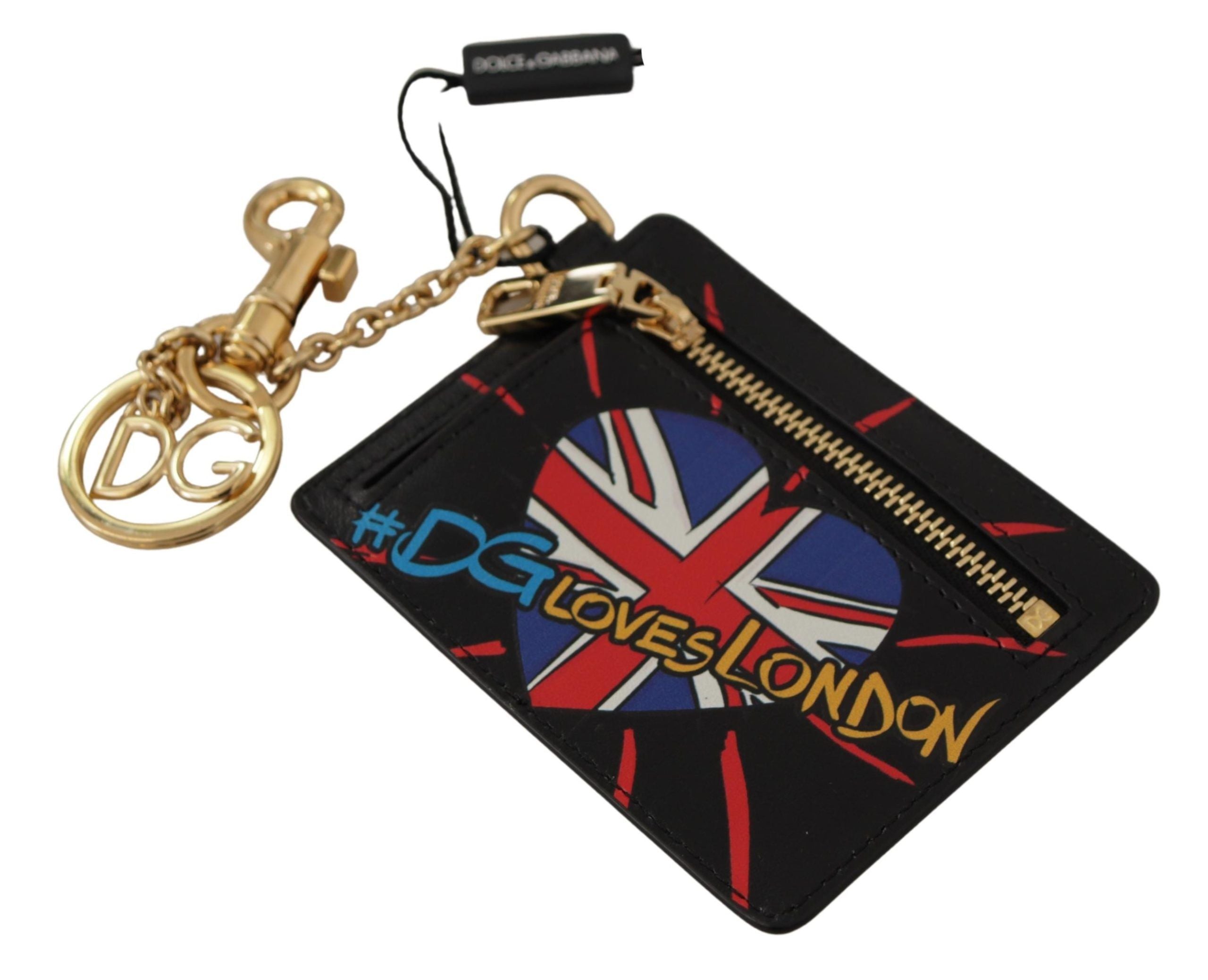 Dolce & Gabbana Black Leather #DGLovesLondon Keyring Cardholder Coin Case Dolce & Gabbana