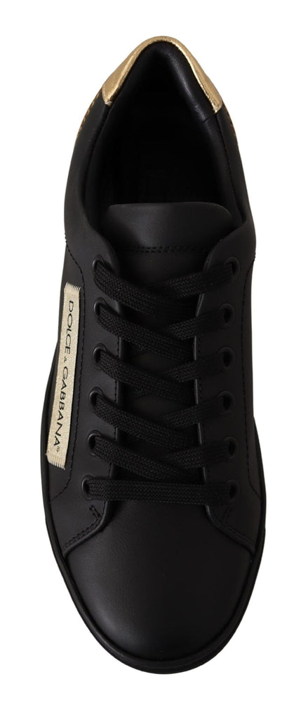 Dolce & Gabbana Black Gold Leather Low Top Sneakers Womens Shoes Dolce & Gabbana