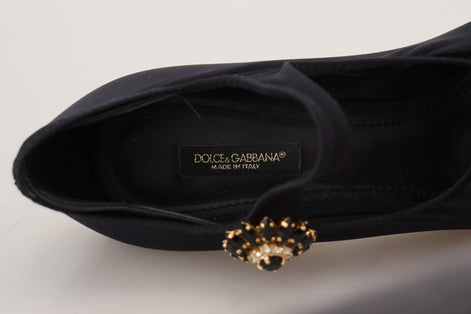 Dolce & Gabbana Black Socks Stretch Crystal Pumps Shoes Dolce & Gabbana
