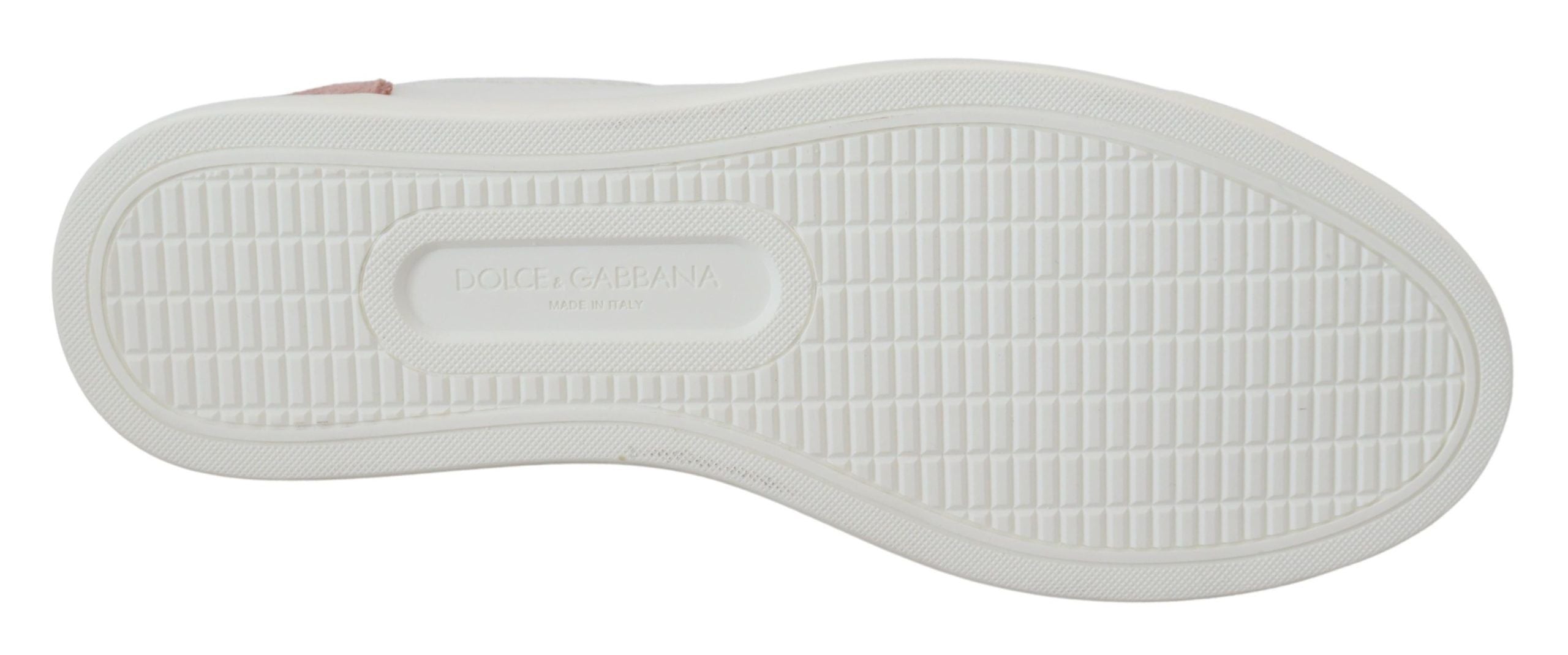 Dolce & Gabbana White Pink Leather Low Top Sneakers Shoes Dolce & Gabbana