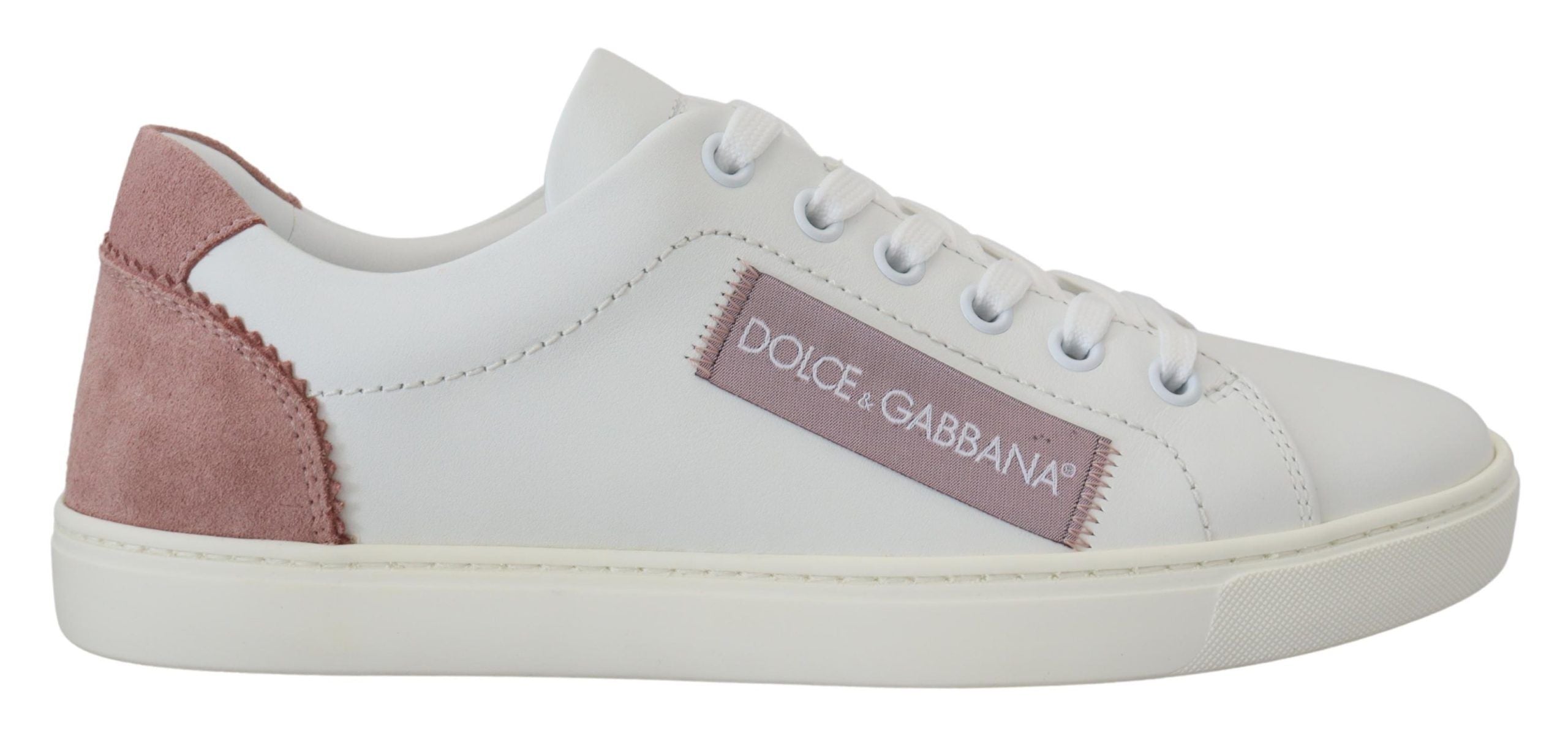 Dolce & Gabbana White Pink Leather Low Top Sneakers Shoes Dolce & Gabbana