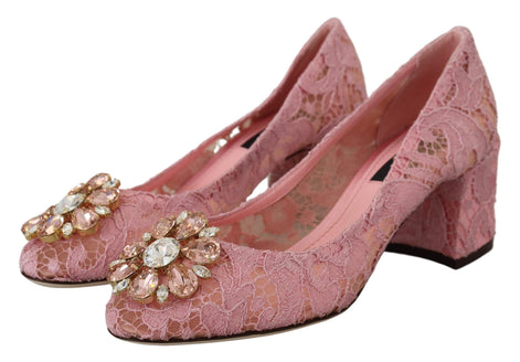 Dolce & Gabbana Pink Taormina Lace Crystal Pumps Pastel Shoes Dolce & Gabbana