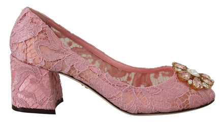 Dolce & Gabbana Pink Taormina Lace Crystal Pumps Pastel Shoes Dolce & Gabbana