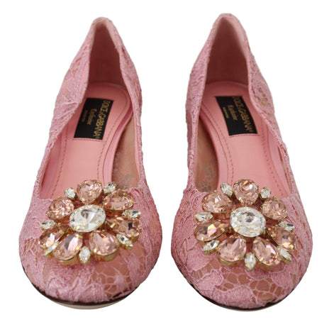 Dolce & Gabbana Pink Taormina Lace Crystal Pumps Pastel Shoes Dolce & Gabbana