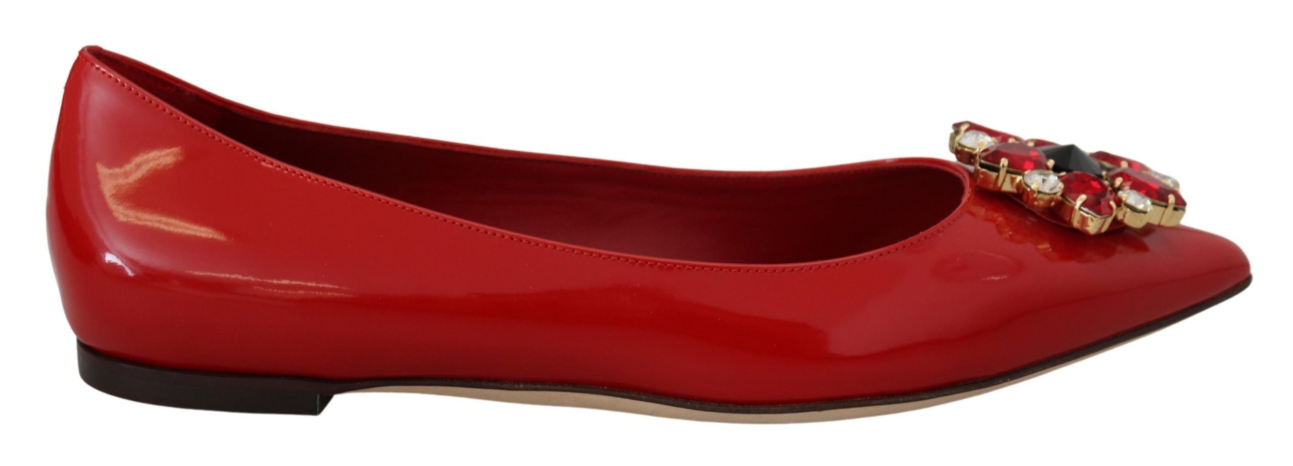 Dolce & Gabbana Red Leather Crystals Loafers Flats Shoes Dolce & Gabbana