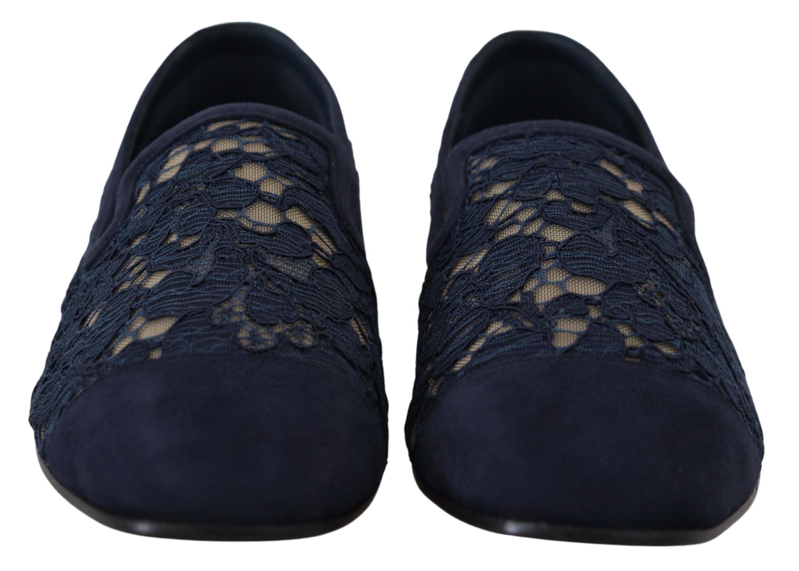 Dolce & Gabbana Blue Floral Lace Slip Ons Loafers Flats Shoes Dolce & Gabbana