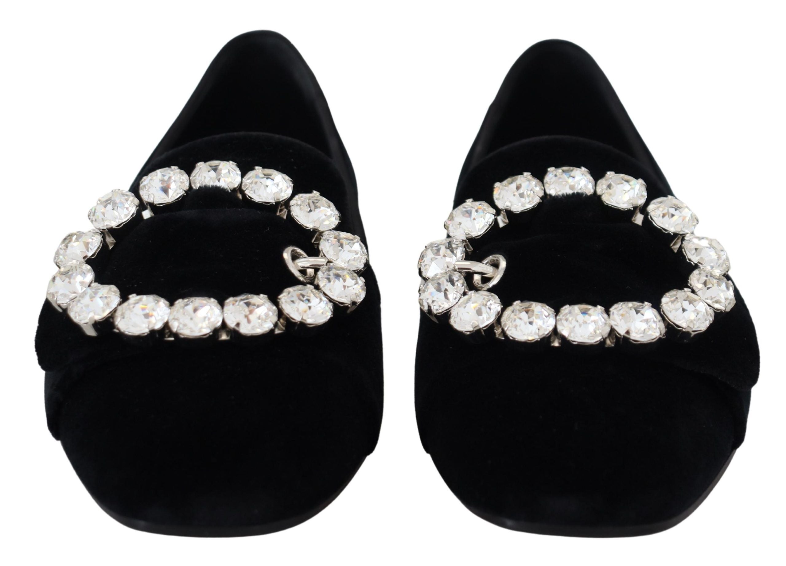 Dolce & Gabbana Black Velvet Crystals Loafers Flats Shoes Dolce & Gabbana
