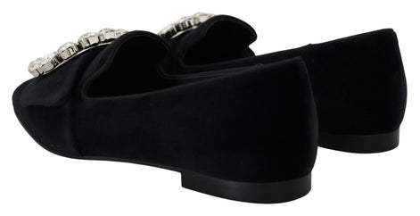 Dolce & Gabbana Black Velvet Crystals Loafers Flats Shoes Dolce & Gabbana