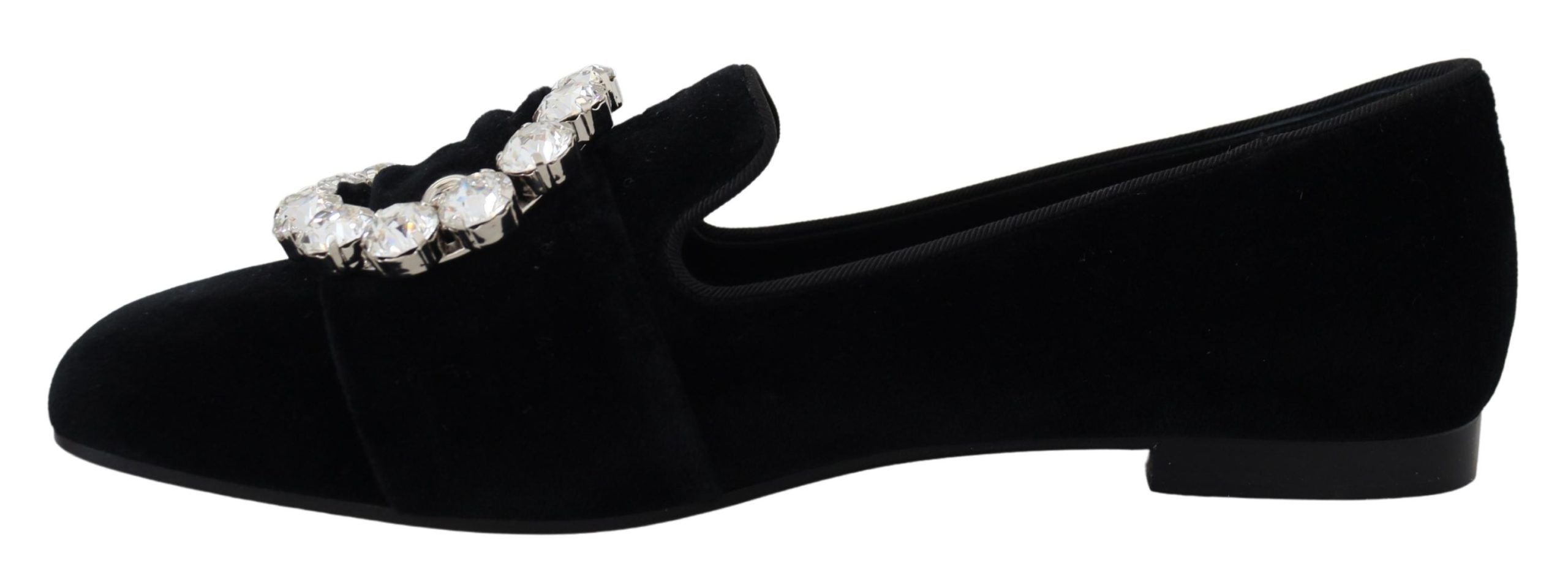 Dolce & Gabbana Black Velvet Crystals Loafers Flats Shoes Dolce & Gabbana