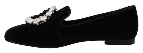 Dolce & Gabbana Black Velvet Crystals Loafers Flats Shoes Dolce & Gabbana