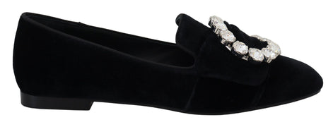 Dolce & Gabbana Black Velvet Crystals Loafers Flats Shoes Dolce & Gabbana