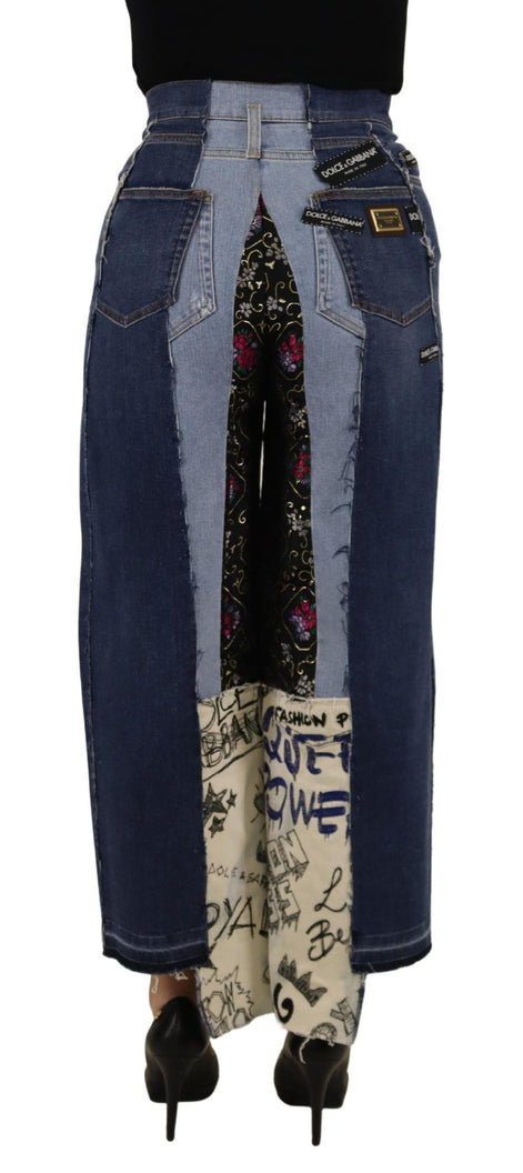 Dolce & Gabbana Multicolor Patchwork DG Fashion Wide Leg Denim Pant Dolce & Gabbana