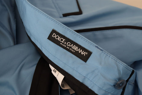 Dolce & Gabbana Blue Cotton Silk Trousers Chinos Pants Dolce & Gabbana