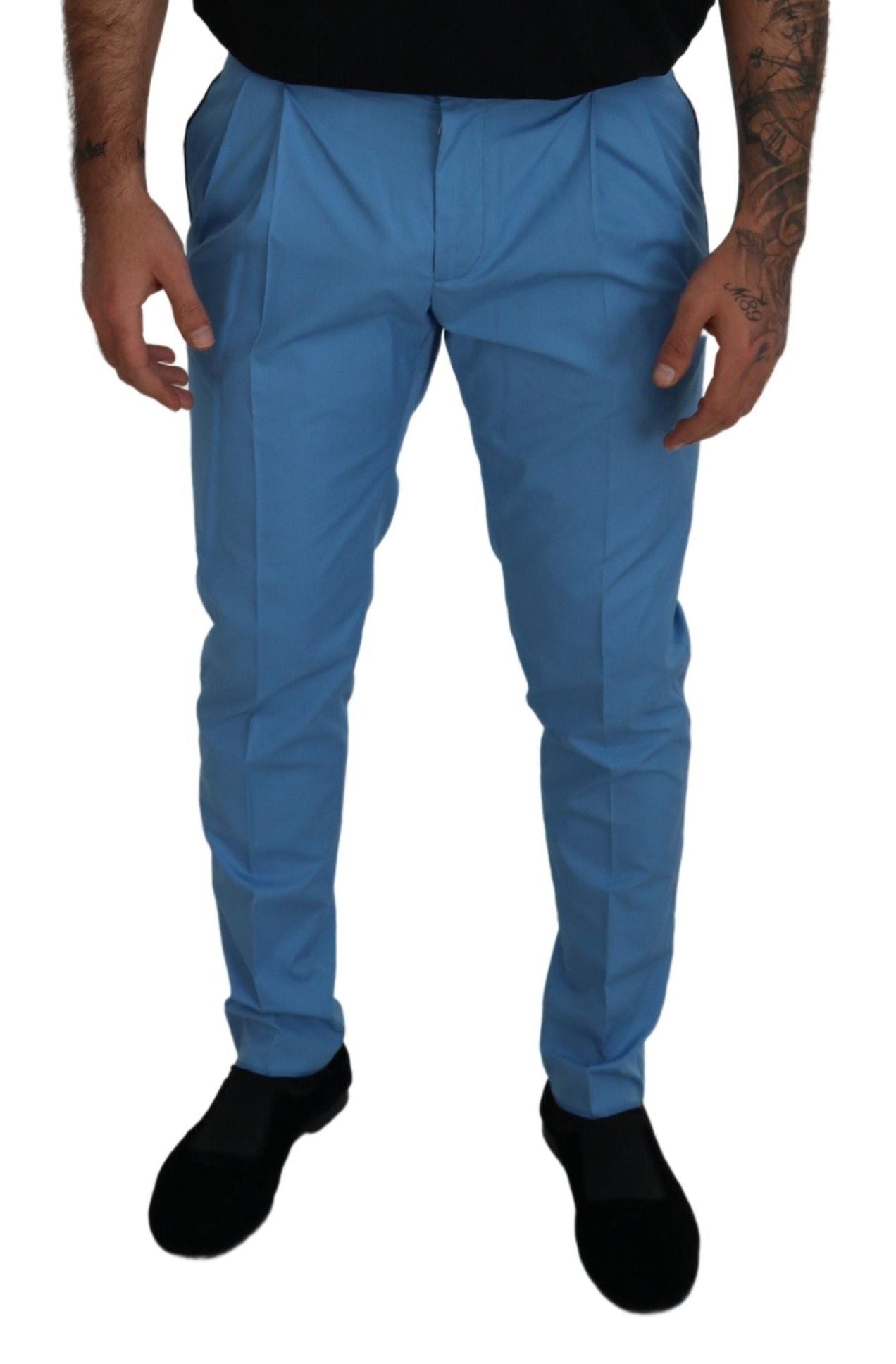 Dolce & Gabbana Blue Cotton Silk Trousers Chinos Pants Dolce & Gabbana