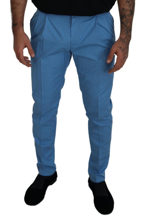 Dolce & Gabbana Blue Cotton Silk Trousers Chinos Pants Dolce & Gabbana
