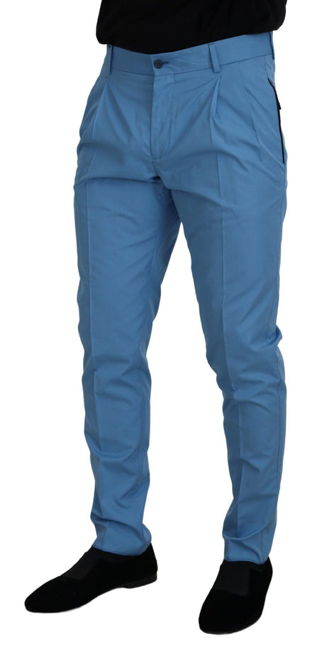 Dolce & Gabbana Blue Cotton Silk Trousers Chinos Pants Dolce & Gabbana