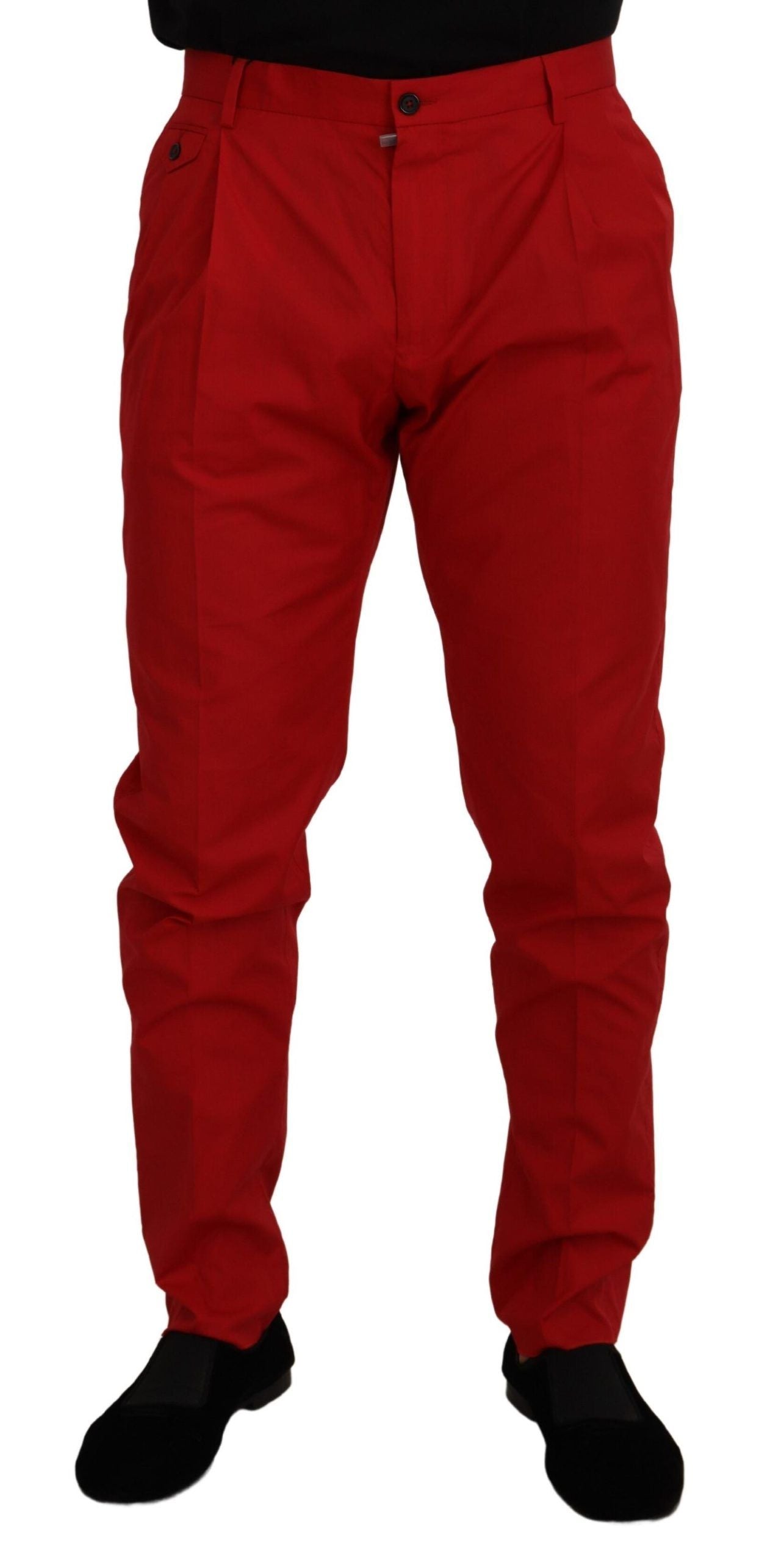 Dolce & Gabbana Red Cotton Slim Fit Trousers Chinos Pants Dolce & Gabbana