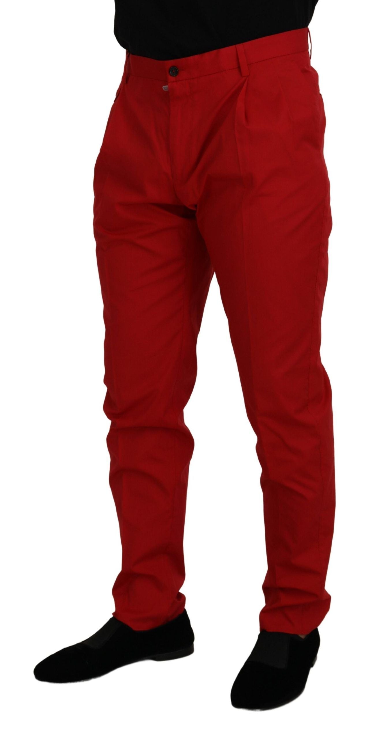 Dolce & Gabbana Red Cotton Slim Fit Trousers Chinos Pants Dolce & Gabbana